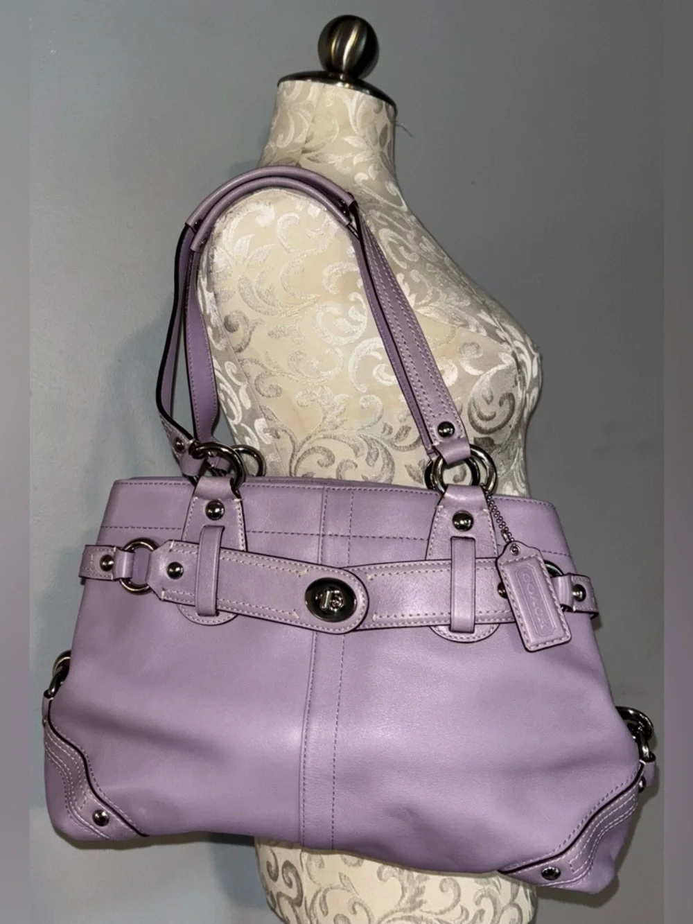 Coach Carly Carryall Lavender Leather Shoulder Bag - Picture 1 of 8